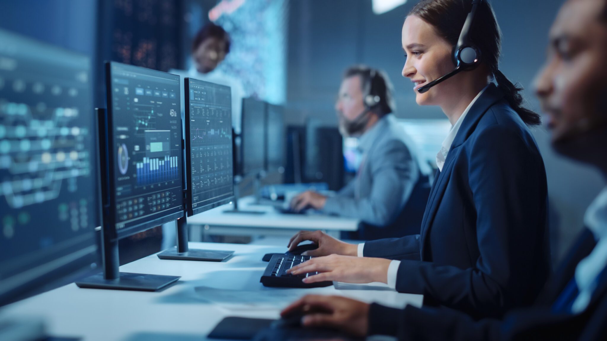 Call center agents with headsets