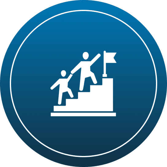 Teamwork symbol with steps and flag